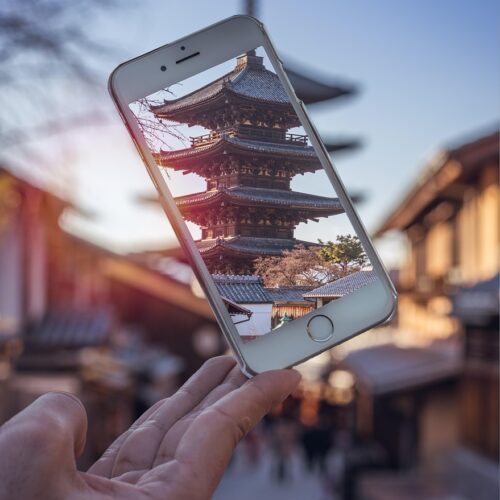 phone, iphone, temple, japan, tokyo, sunset, travel, picture, nature, dream catcher