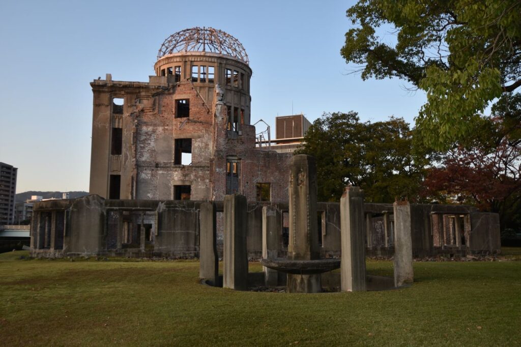 Trip Search Result Historic Hiroshima Peace Memorial Dome in Japan at sunset, showcasing urban heritage.